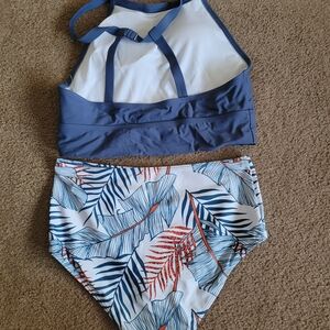 SHEIN Blue and White Tropical Bikini Set